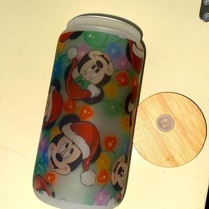 Glass Tumbler Mickey and Minnie Mouse Christmas
